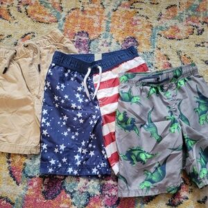 Boy's Tan, Star-Spangled, and Dinosaur Print Shorts Bundle, Boys 5-6t